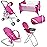 fash n kolor 4 Piece Pink Baby Doll Set, Includes - 1 Pack n Play with Carry Bag, 2 Doll Stroller, 3 Doll High Chair, 4 Infant Seat,