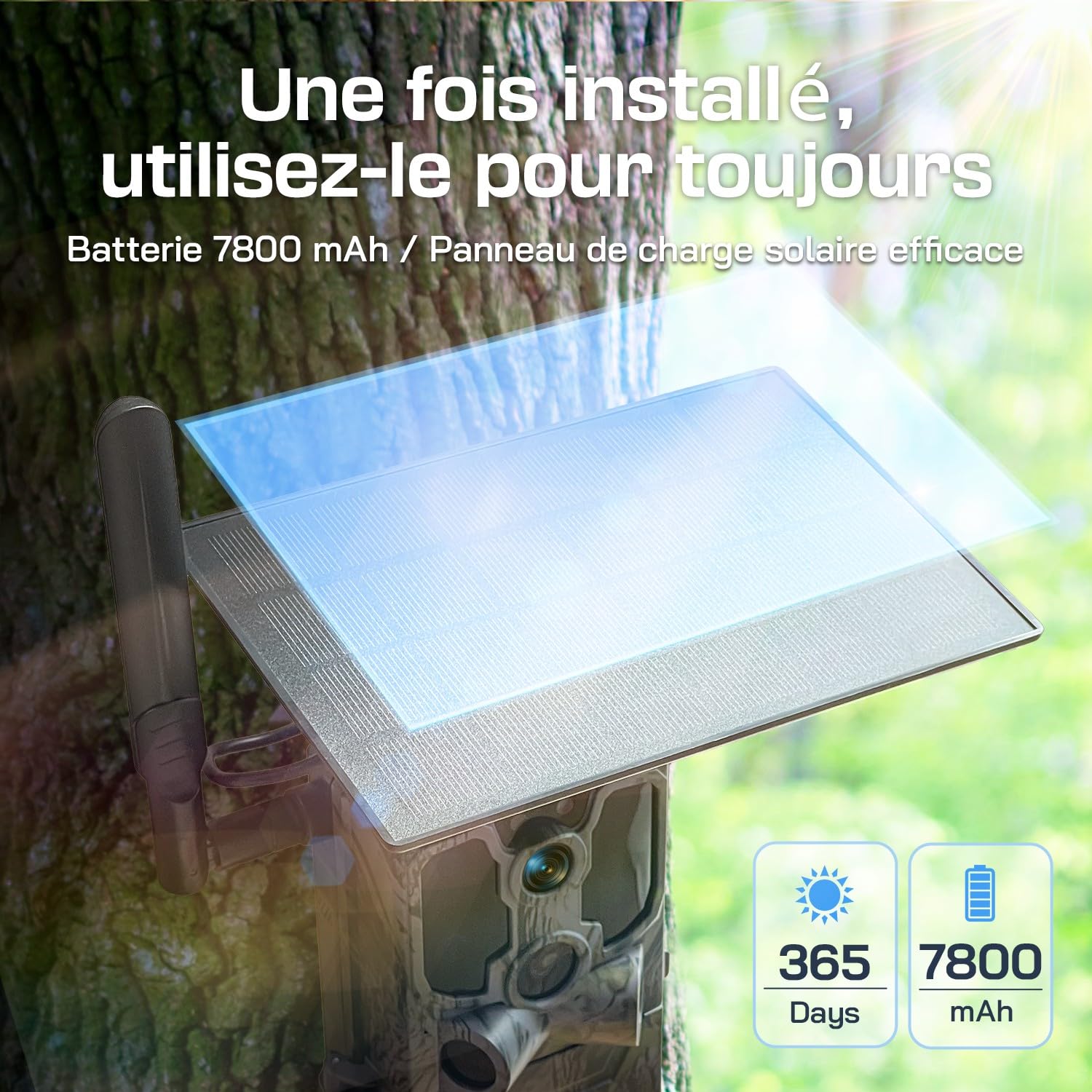 WOLFANG 4G Caméra de Chasse Solaire Extérieure avec Carte SIM, 2.5K Caméra Surveillance sur Batterie avec Détecter l'alarme, Vision Nocturne, IP66 Etanche, Audio Bidirectionnel