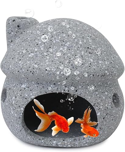 WishLotus Decoración de cueva de acuario, decoración duradera de cerámica para pecera, casa de hongos, cueva oculta para peces y camarones y
