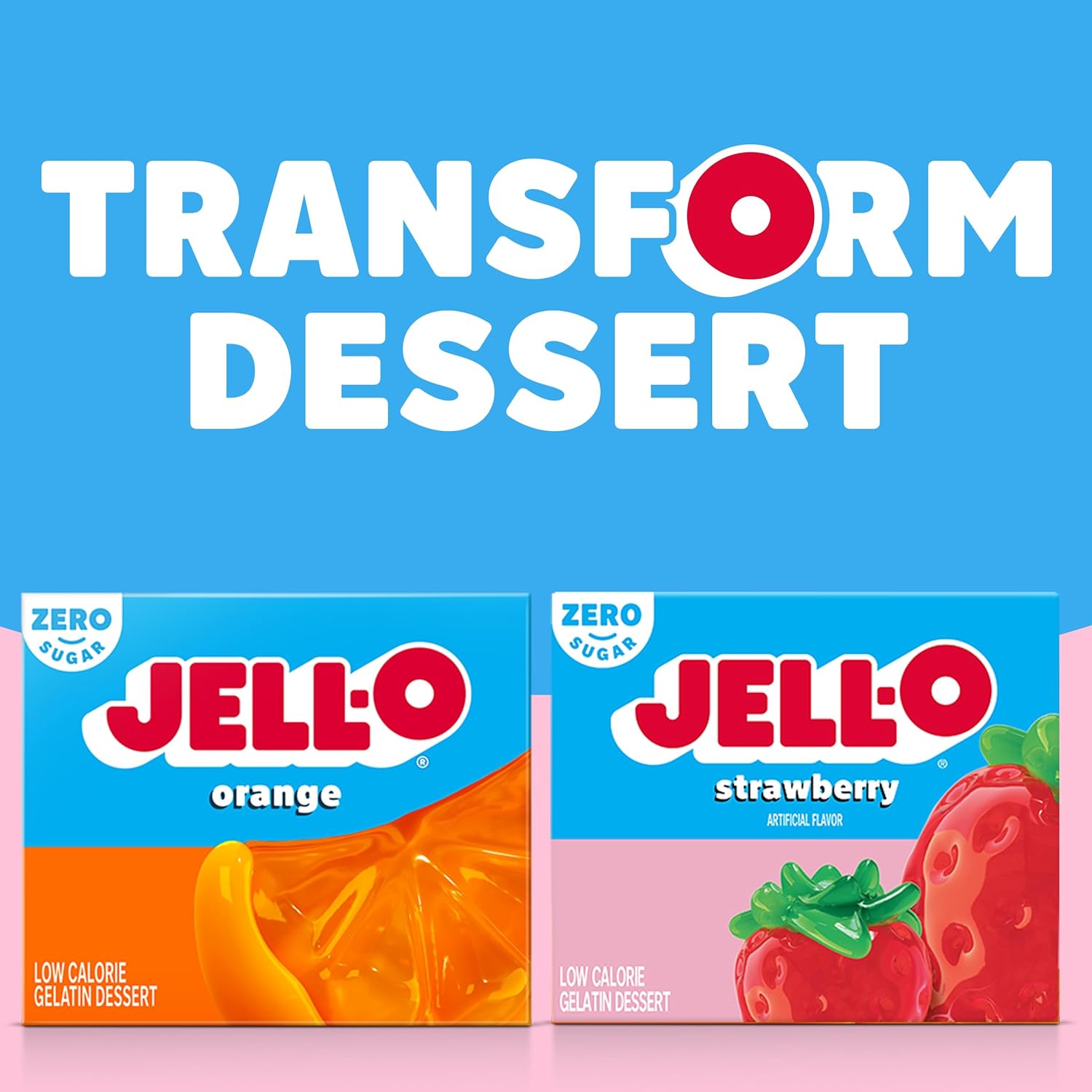 Jell-O Zero Sugar Gelatin Dessert Mix, Strawberry Flavor, Low Calorie Classic Fruit Gelatin for Snacks, Desserts & Party Recipes, 0.30 oz (Pack of 24)