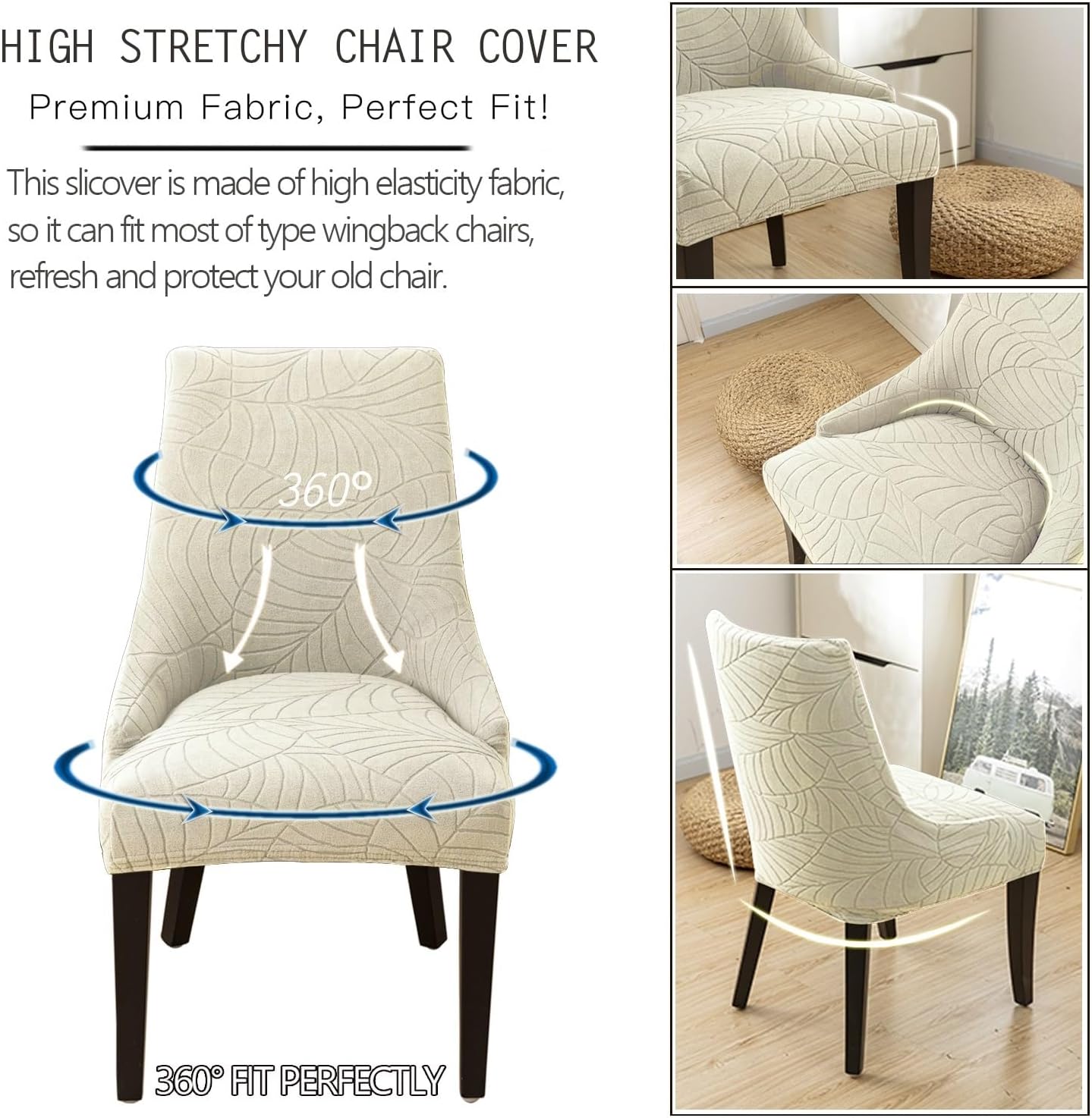 Wingback Side Chair Cover Stretch Dining Chair Covers Slipcovers Sloping Arm Chair Protector Cover Washable Upholstered Arm Dining Chair Cover for Dining Room Banquet Home Decor (A-beige, 6PCS)