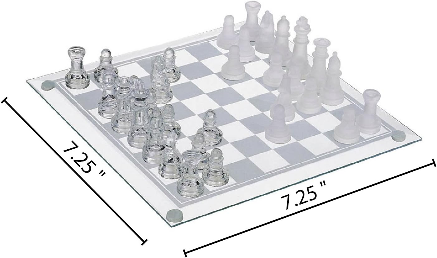 Gamie 7.5 Inch Glass Chess Set, Elegant Design - Durable Build - Fully Functional Chess - 32 Frosted and Clear Pieces - Felted Bottoms - Easy to Carry - Reassuringly Stable