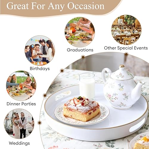 Miniatura 9 de Zosenley Bandeja decorativa, bandeja redonda de plástico con asas, moderna bandeja de tocador y bandeja para servir otomana, mesa auxiliar, cocina