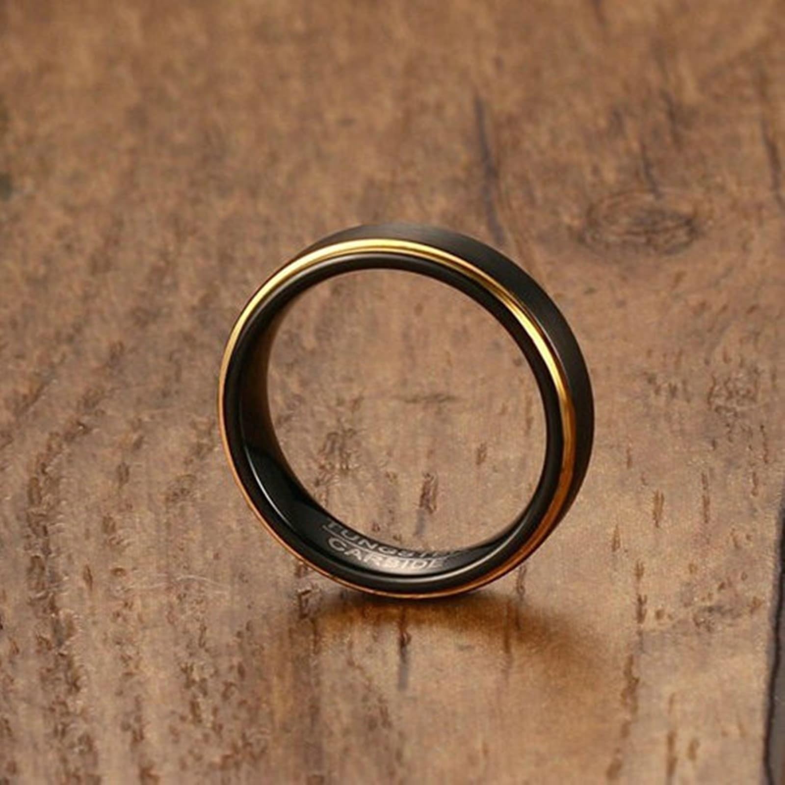 Wycian Männer Ringe, Verlobungsring Paar Wolfram 2 Stück 5 mm Schwarzer Gebürsteter Ring mit Goldrand Bandring Größe Damen 52 (16.6) Herren 54 (17.2)