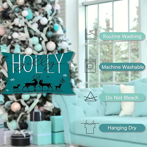 Miniatura 4 de Artmag Juego de 4 fundas de almohada de Navidad de 12 x 20 pulgadas, decoración de casa de campo, feliz día festivo, copos de nieve, decoración de