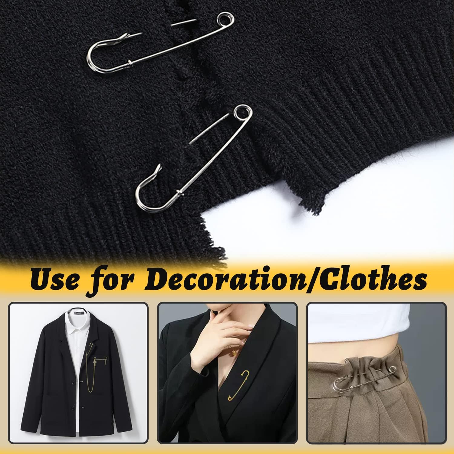 Benvo Jumbo Heavy Duty Blanket Pins - 4" Steel Lock Pins, 40 Pcs for Laundry, Key Rings, Clothes & More (Black, Gold, Silver, Bronze & Rose Gold)
