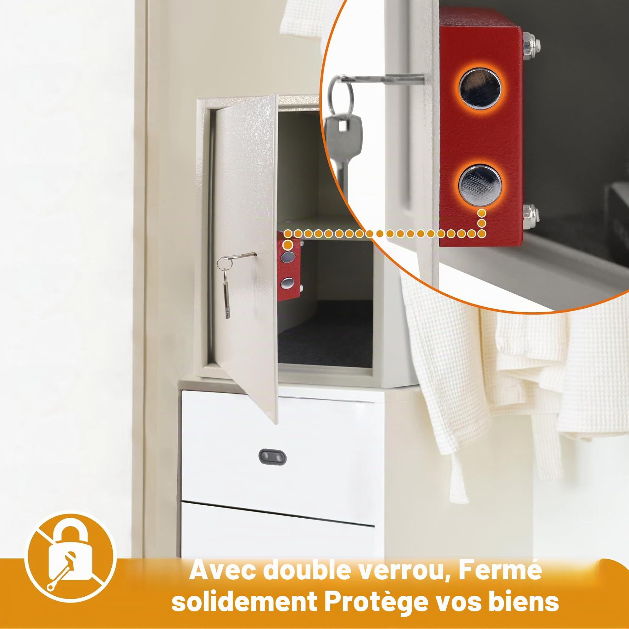Tresor Coffre-fort ignifuge et étanche (35 x 31 x 50 cm – XL) avec 2 clés – Armoire à monnaie pour argent, bijoux, médicaments, coffre-fort de meubles comme coffre-fort mural ou au sol