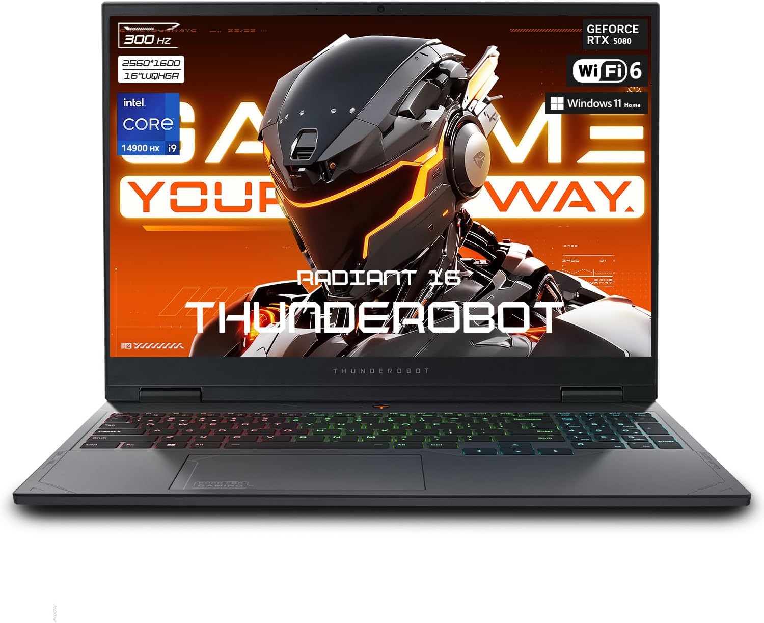 ThunderobotRadiant 16 i9 5080 2.5K Gaming Laptop, 16" WQXGA up to 300Hz Display, Intel Core i9-14900HX, GeForce RTX 5080, 32GB DDR5, 2TB SSD, RGB Backlit Keyboard, Wi-Fi 6, Windows 11 Home, Black