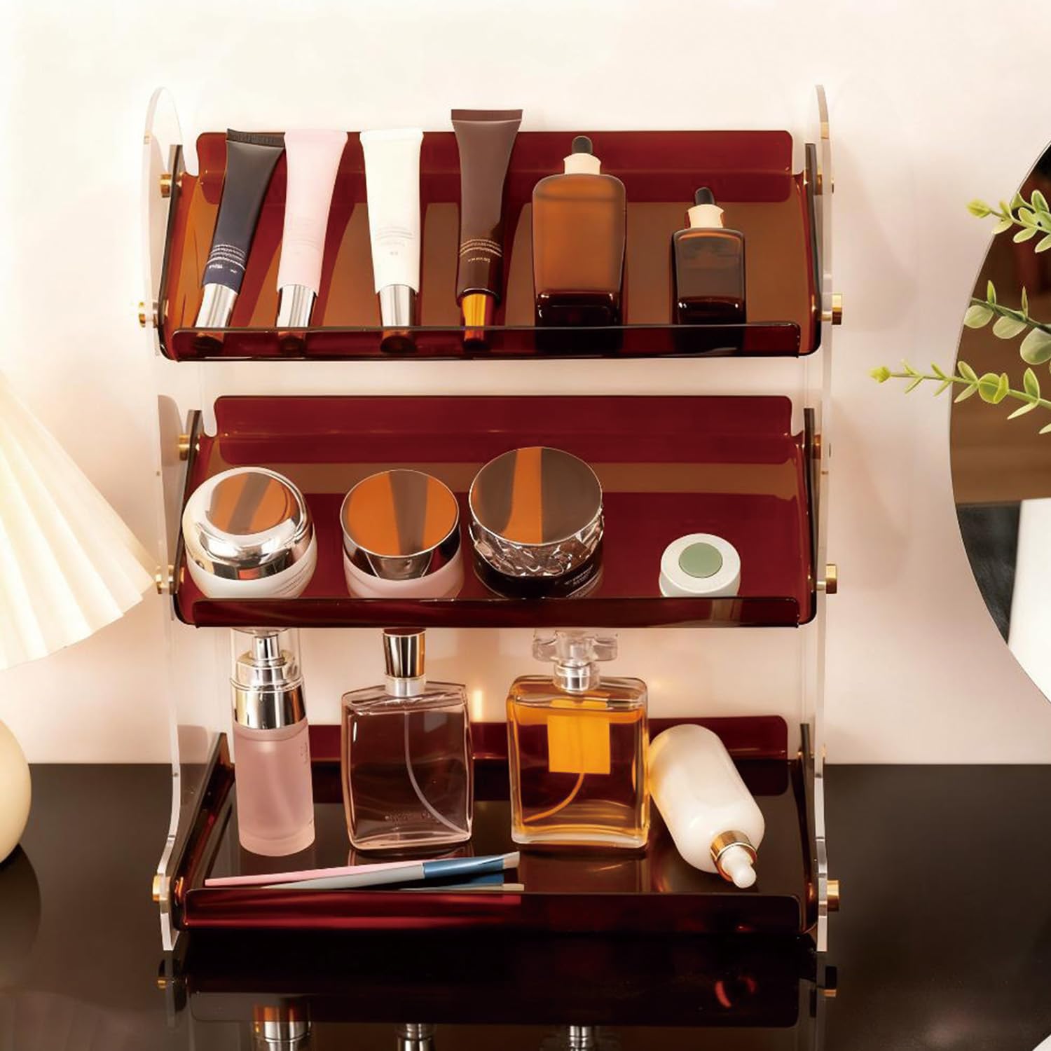 Estante acrílico de 3 niveles para encimera de baño, organizador de maquillaje impermeable para cosméticos, perfumes y soluciones de almacenamiento de oficina