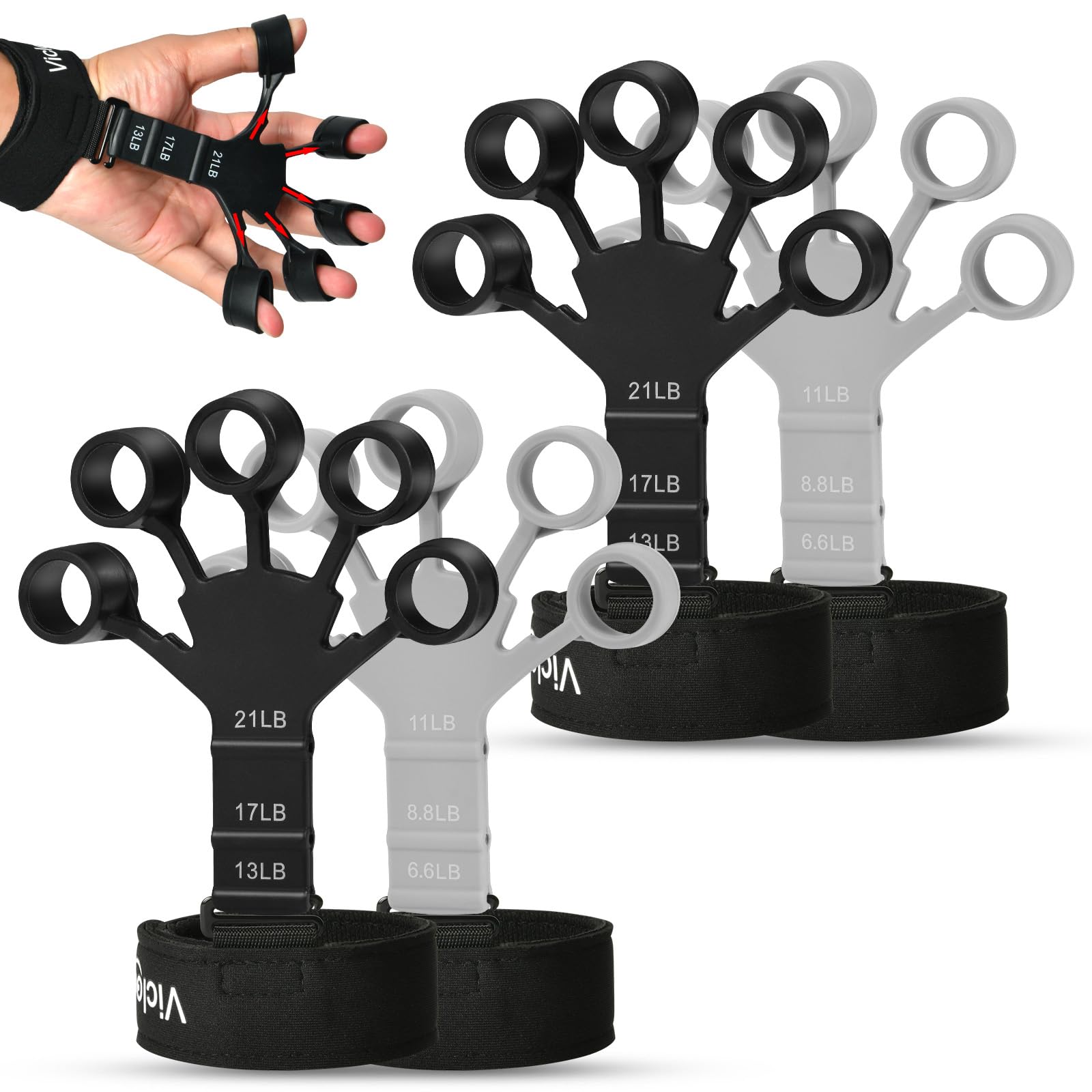 Vicloon Finger Exerciser, Pinza Mano Avambracci Attrezzi, Finger Exerciser, Manopole Mani per Polso Resistenza Regolabile 10-60kg, Perfetto per Recupero di Lesioni alla Mano