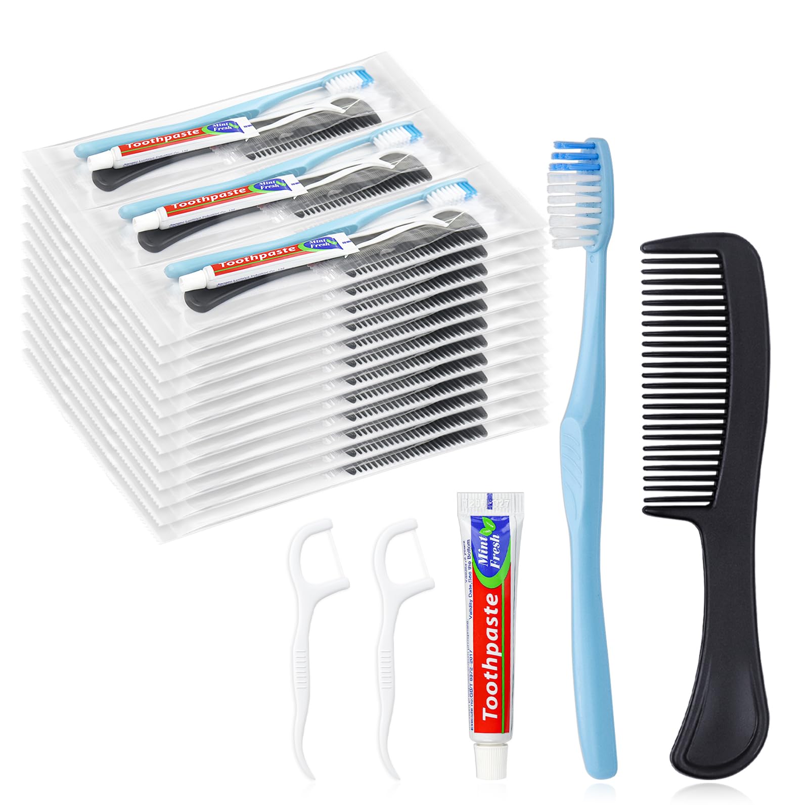 20 Sets Disposable Toothbrushes with Toothpaste Floss Comb Individually Wrapped Disposable Toothbrush Bulk 10g Toothpaste Dental Floss 6in