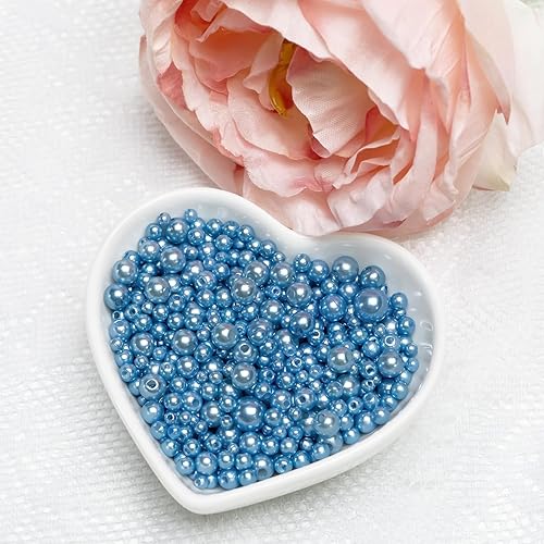 Miniatura 3 de VIVP 900 cuentas de perlas para la fabricación de joyas, cuentas de perlas azul claro con agujero de 0.118 in, 0.157 in, 0.197 in, 0.236 in, 0.315