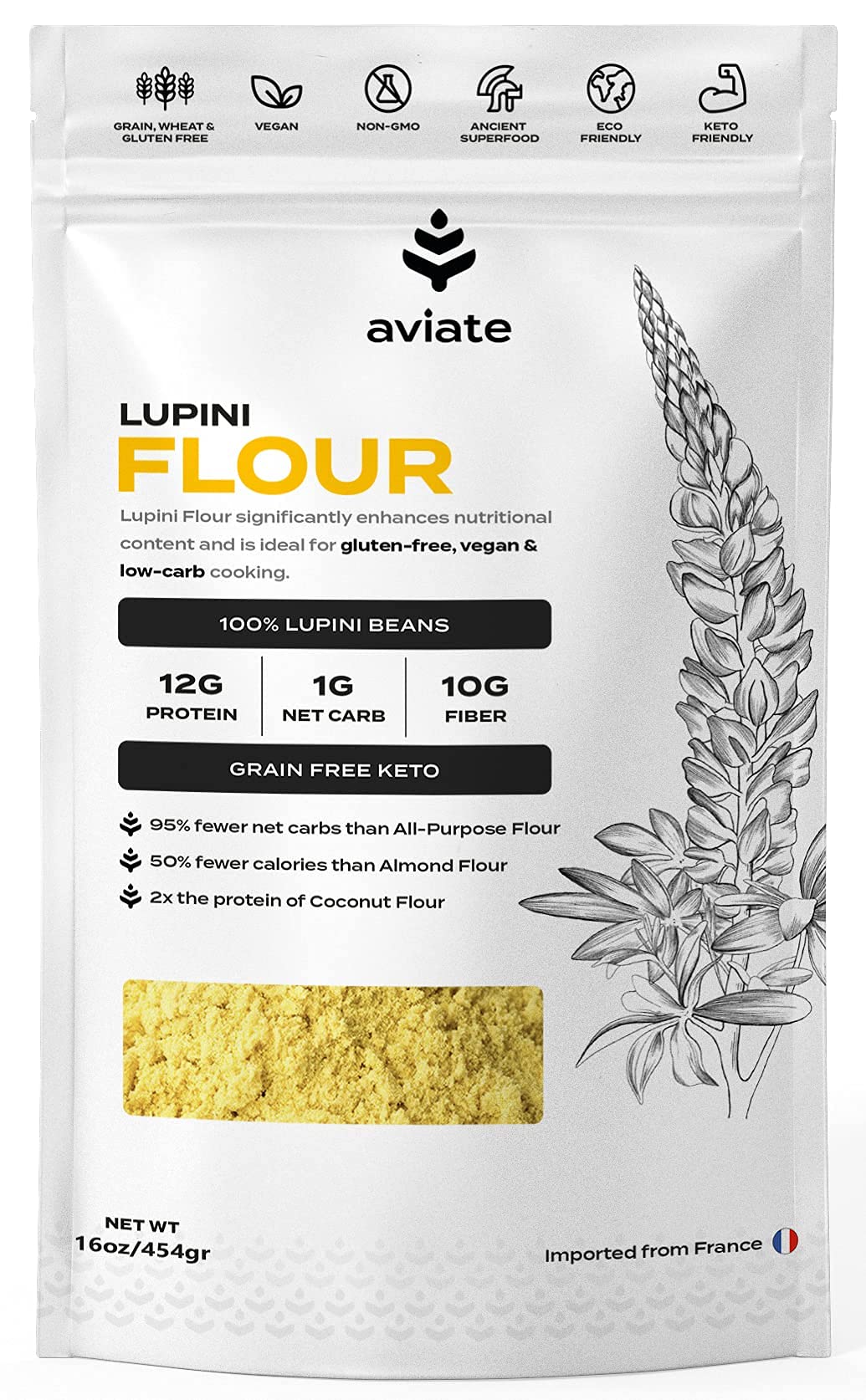 Buy Aviate Lupini FLOUR Keto & Vegan Friendly Superfood NonGMO
