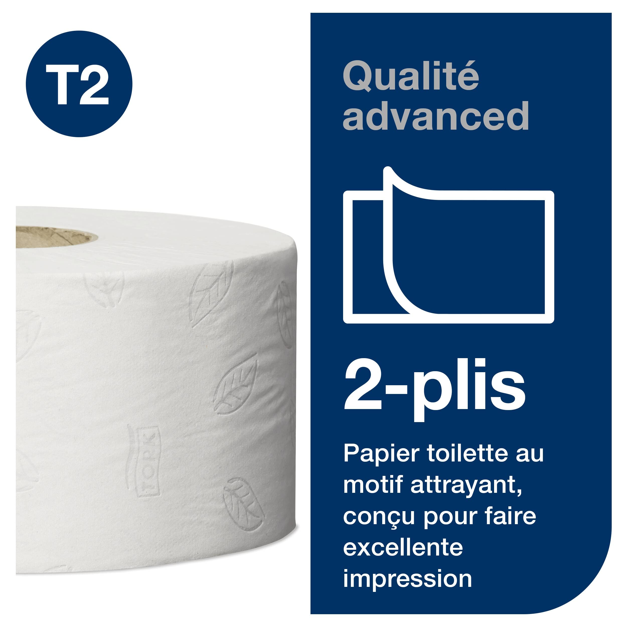 Tork 120280 Papier toilette Mini Jumbo Advanced - Blanc - 2 plis - lot de 12 rouleaux - 12 x 850 feuilles