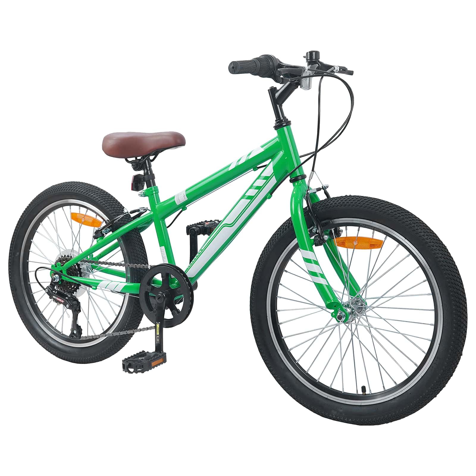 Bicicleta de montaña en pulgadas blanca para niños de 5 a 8 años con cambio de 6 velocidades, asiento ajustable y manillar, marco de acero resistente, adecuado para la ciudad, el terreno y el