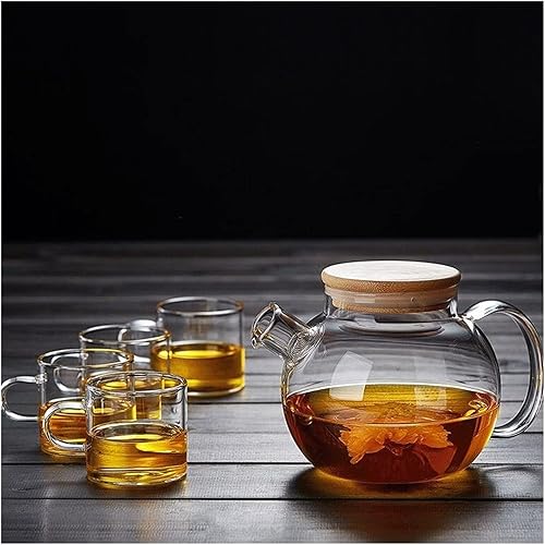 Cubierta de Madera engrosada maceta de vidrio Tetera de Flor Redonda Tetera pequeña Tetera Filtro Caldera de vidrio resistente al calor Tea Cup
