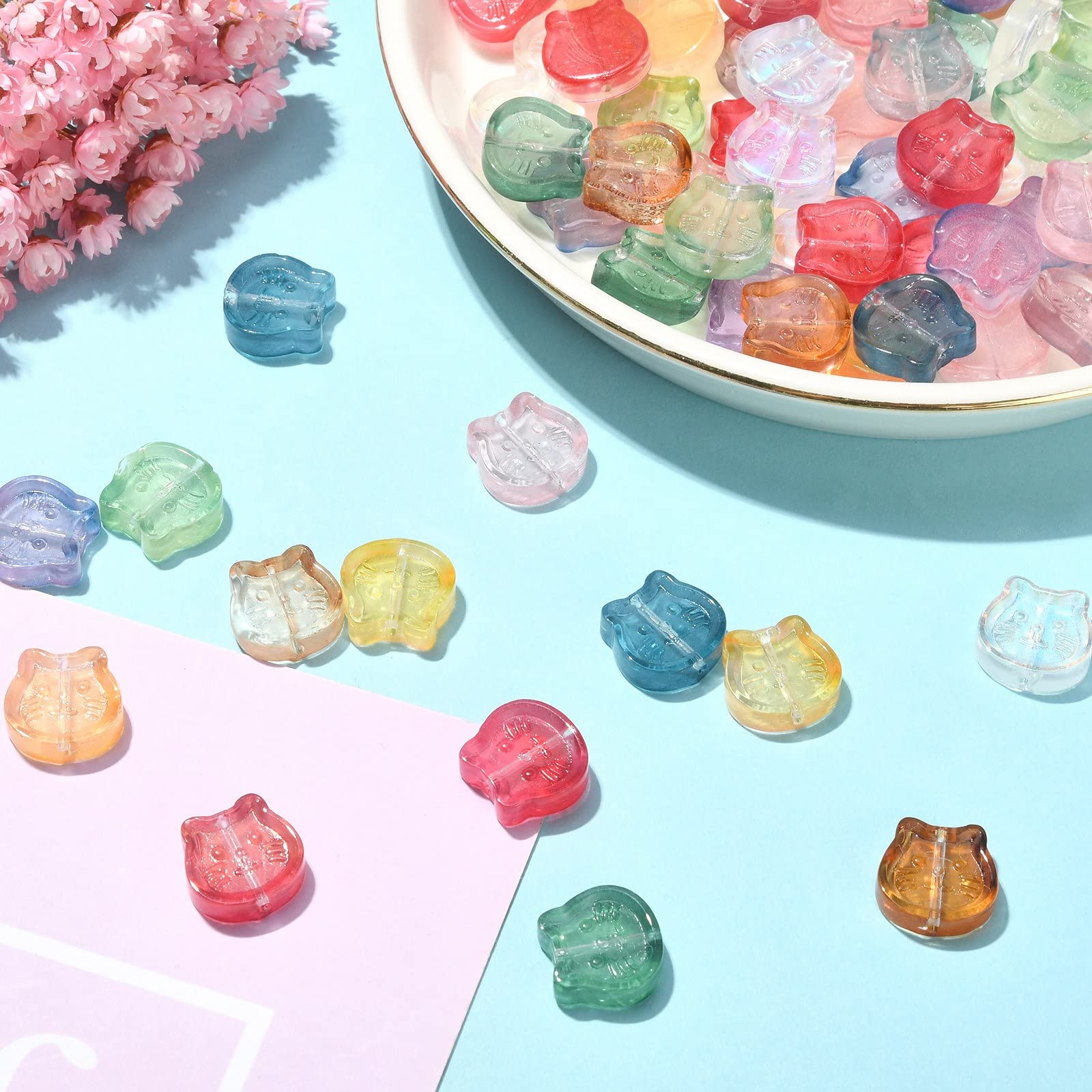 100 Glas-Perlen Katzenkopf – 10 Farben, Je 10 Stück, 1,4 Cm, Für DIY-Schmuck & Basteln