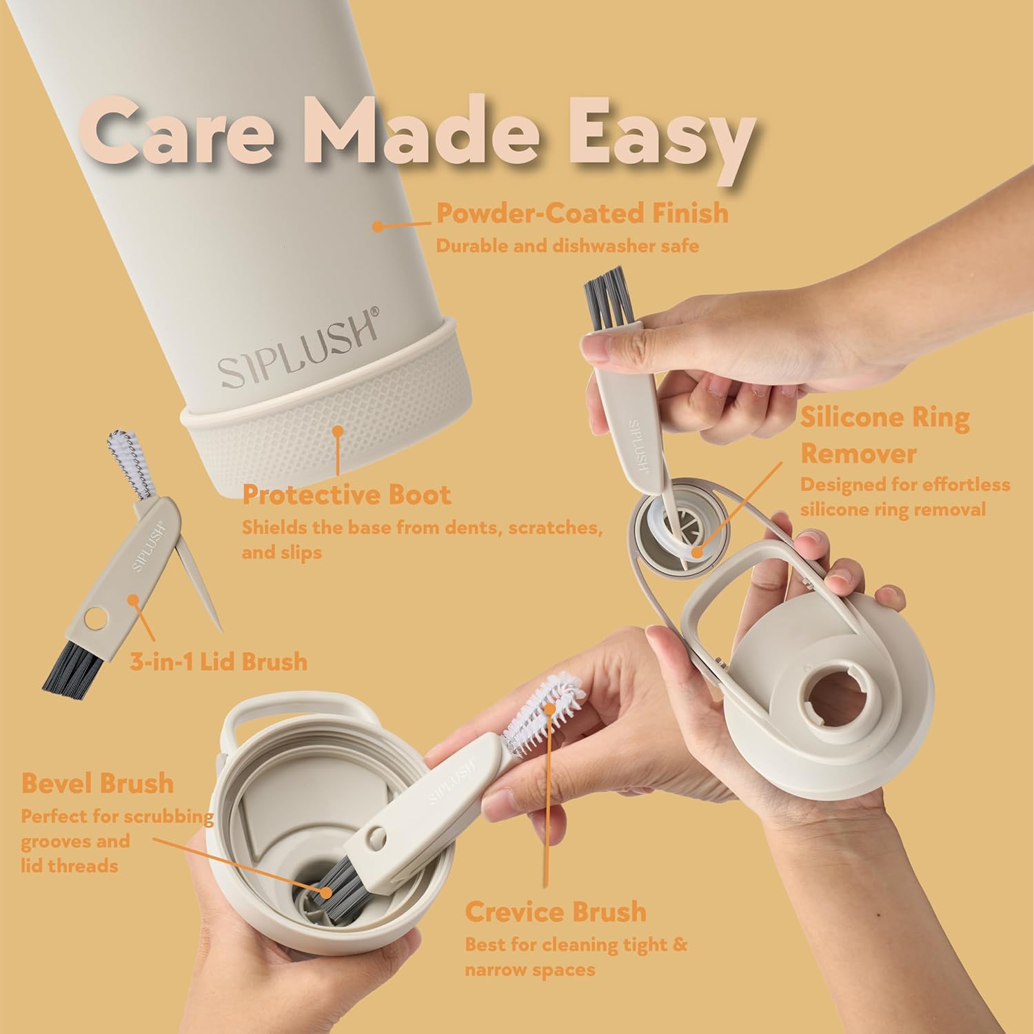 Paradise Shaker Bottle 24 oz, Insulated Stainless Steel Protein Shaker, Dishwasher Safe, with Lid Brush & Protective Boot, Leakproof Twist-Off Chug Cap, Warm Gray, Joshua Dusk - Image 6