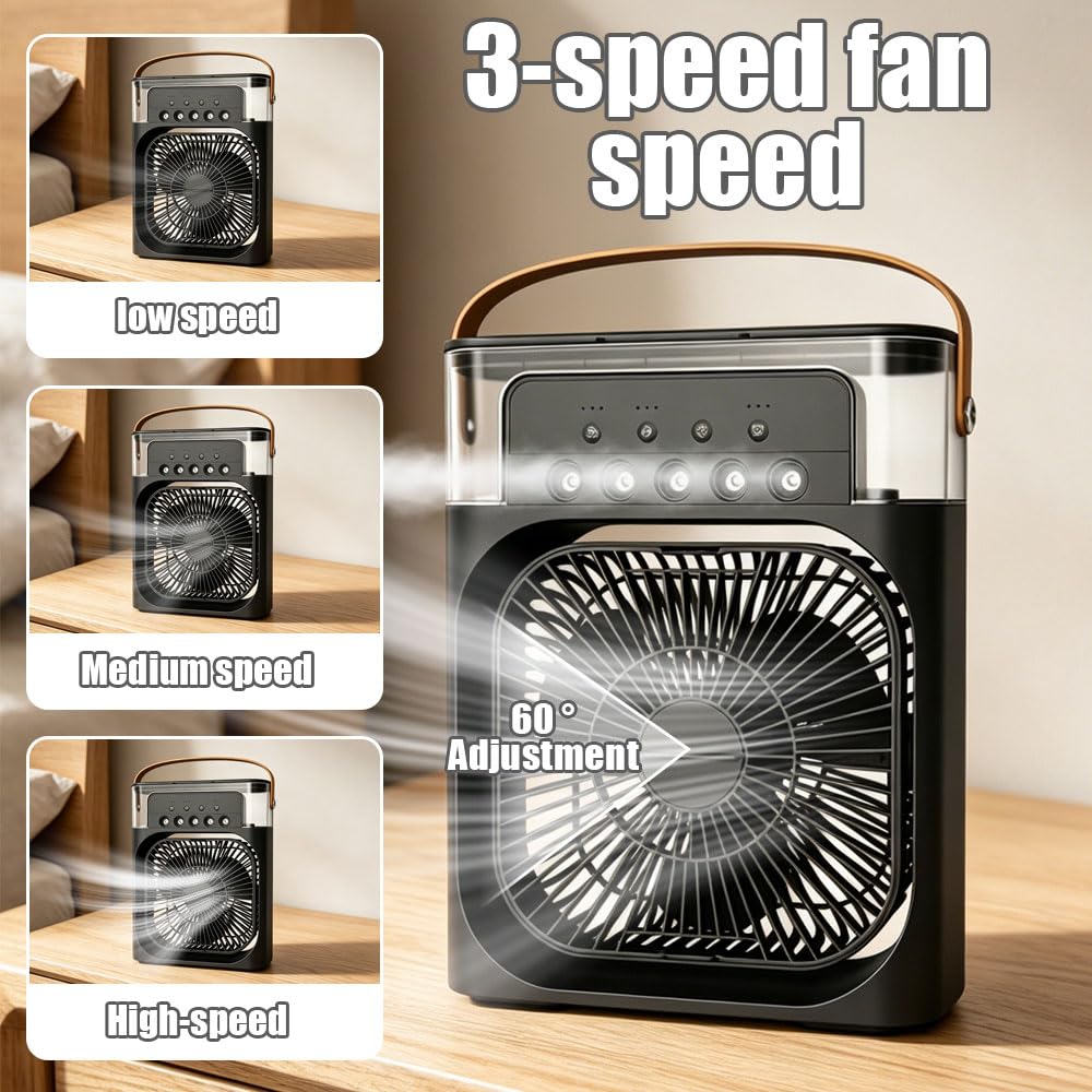 Foreverup 3 w 1 Air Cooler, przenośna chłodnica powietrza, USB przenośny klimatyzator z 3 prędkościami i trybem spryskiwania, zbiornik na wodę 600 ml, timer, LED 7 kolorów, do domu, biura, sypialni