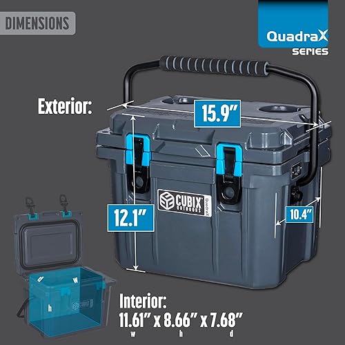 Miniatura 7 de Cubix Outdoors, Enfriador personal rotomoldeado QuadraX 10QT, hielera dura aislante portátil, retención de frío de 3 días, portaviandas