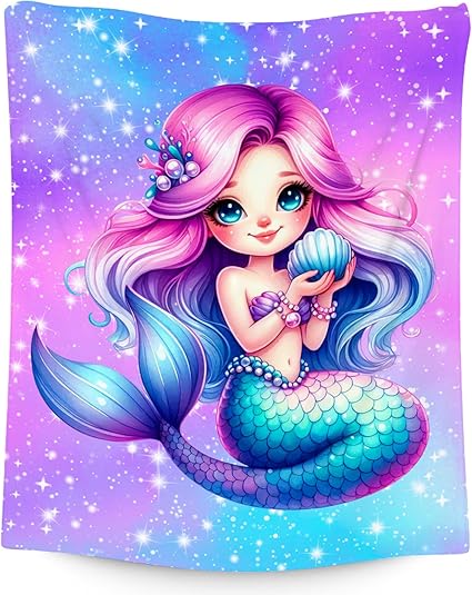 Mermaid Blanket Gifts for Girls - Soft Cozy Fleece Throws for Couch, Office 30"x40"