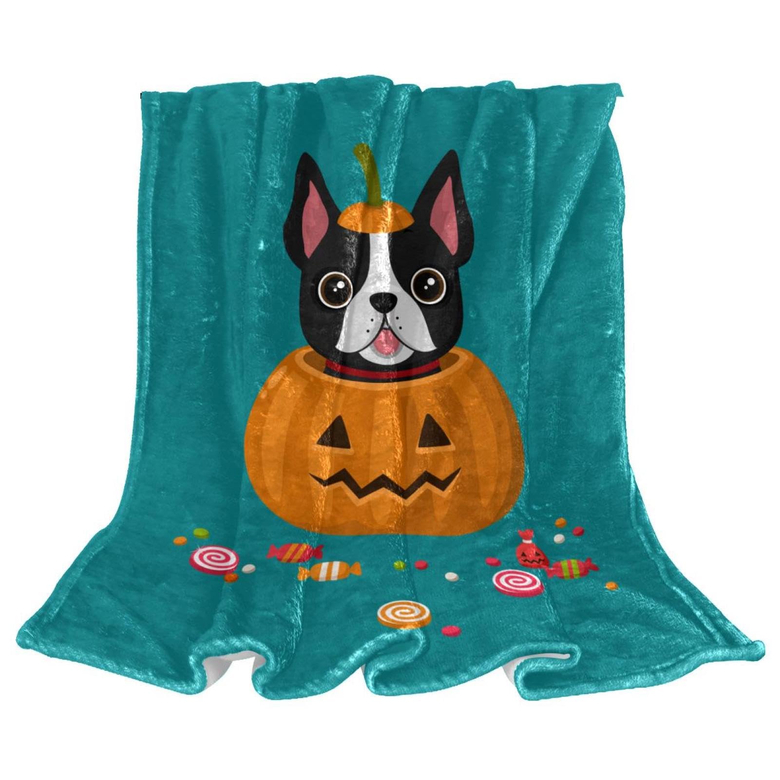 Couverture polaire chien citrouille chaude contre salissures de lits et canapés 150x100