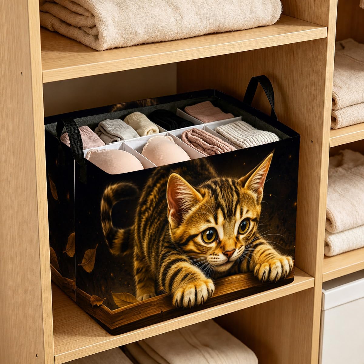 Cute Cat Storage Bins, 56L Laundry Hamper Foldable with Handles image 3