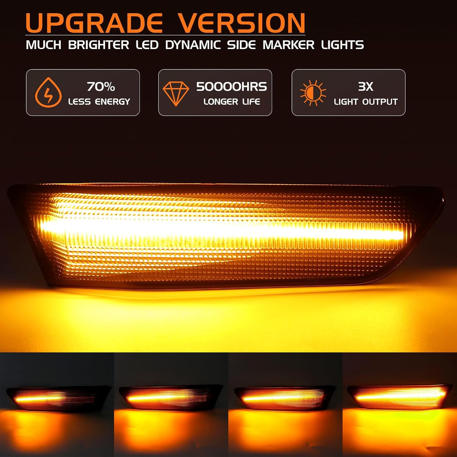 G35 Sequential Side Marker Lights White LED Running Lights Amber Dynamic Turn Signal Blink Assembly for Infiniti G35 Coupe Skyline V35 2003-2007, Smoked Lens 2PCS