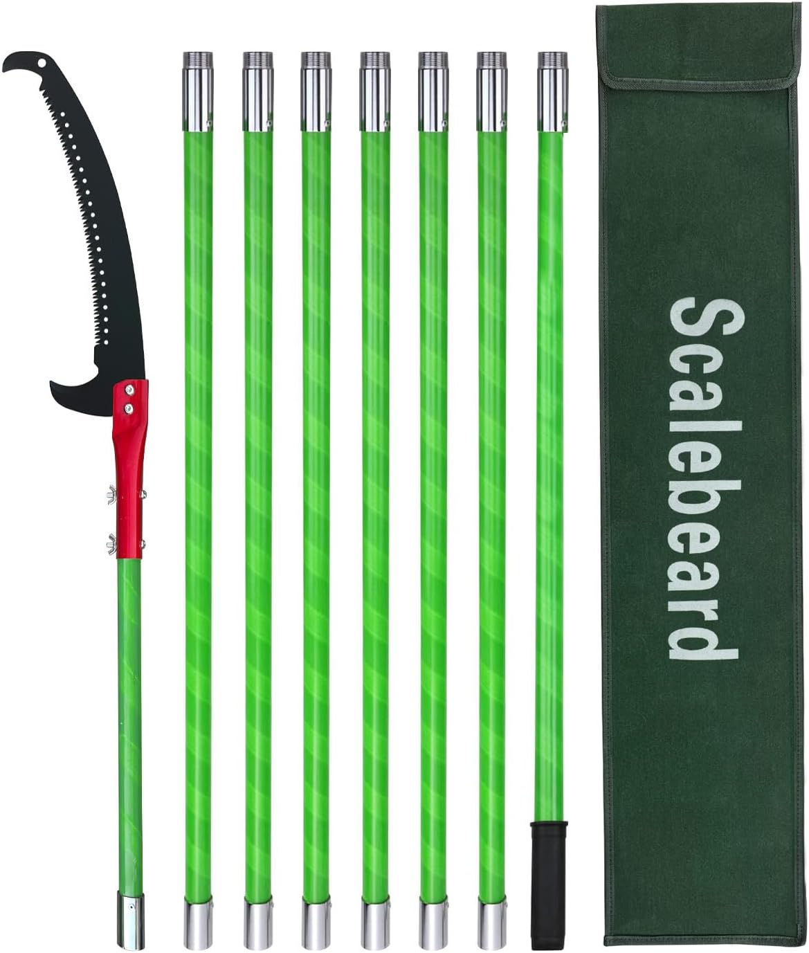 Scalebeard Manual Pole Saw,7.8-26 Ft Extendable Pole Saws for Tree Trimming with Sharp Steel Blade,Lightweight & High Strength Pole Pruner for High Reach Trimming,Palm Tree Maintenance(Bags Included)