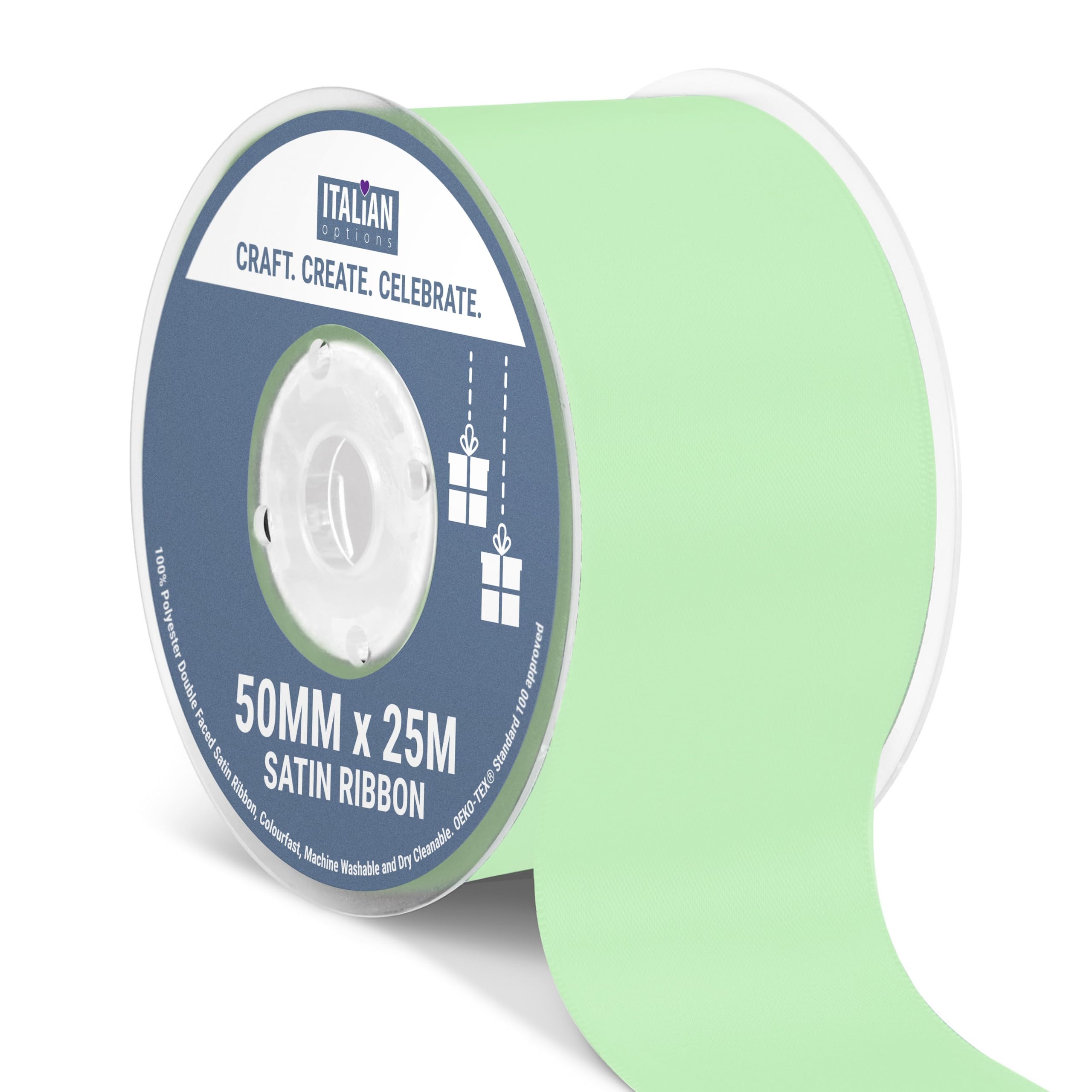 Italian Options Satin Ribbon, Fabric Ribbons for Gift Wrapping, Crafting, Balloons, Wedding Car, Presents, Cake, Christmas, Birthday, Gift Wrap Accessories, 10mm Wide x 25 Metre Roll, Lemon — view 175