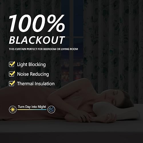 Miniatura 3 de Xwincel Cortinas 100% opacas con patrón floral verde, 84 pulgadas de largo para dormitorio, estampado de hojas de acuarela, cortinas con aislamiento