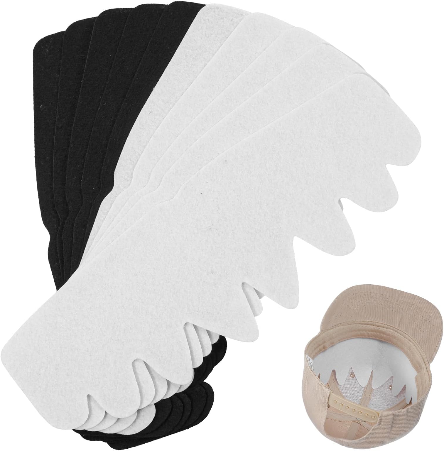10 Pcs Hat Shaper Insert, Hat Liner, Hats Sweat Protector, Hats Sweat Liner - Reusable Felt Sweats Liners for Baseball Caps, Snapback, and Fitted Caps (Black & White)