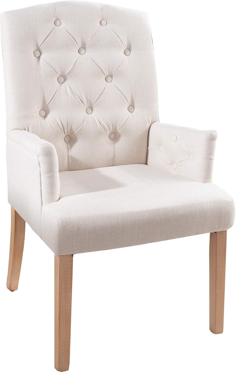 Invicta Interior Castle Elegant Armrest Chair Beige with Chesterfield Quilting in Country House Style Dining Room Chair Armrest Chair