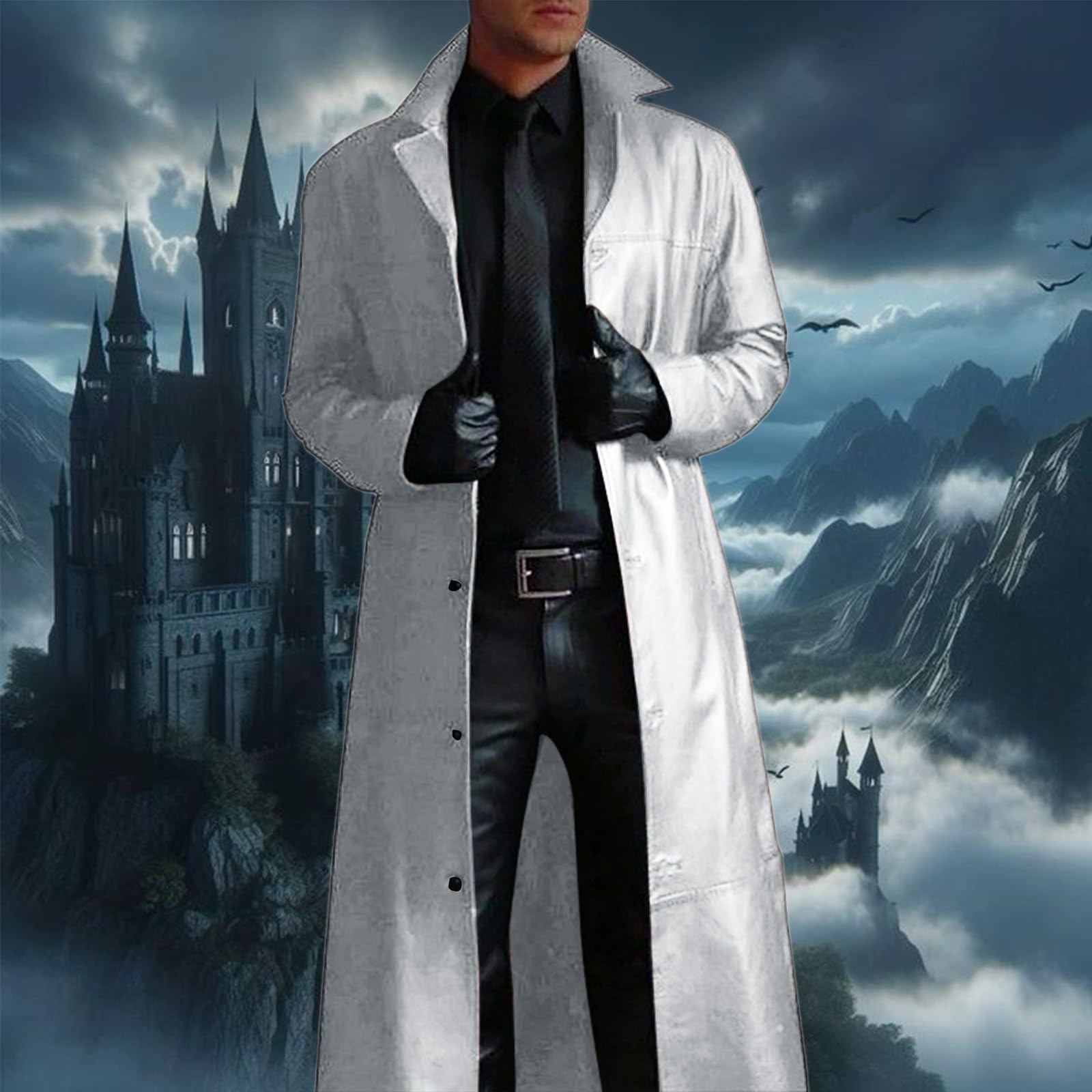 Retro Männer Kunstleder Mantel Lang Schwarz Mittelalter Zweireiher Mantel Steampunk Gothic Jacke Trenchcoat Distressed Herrenmantel Große Größe Vintage Viktorianischen Cosplay Kostüm