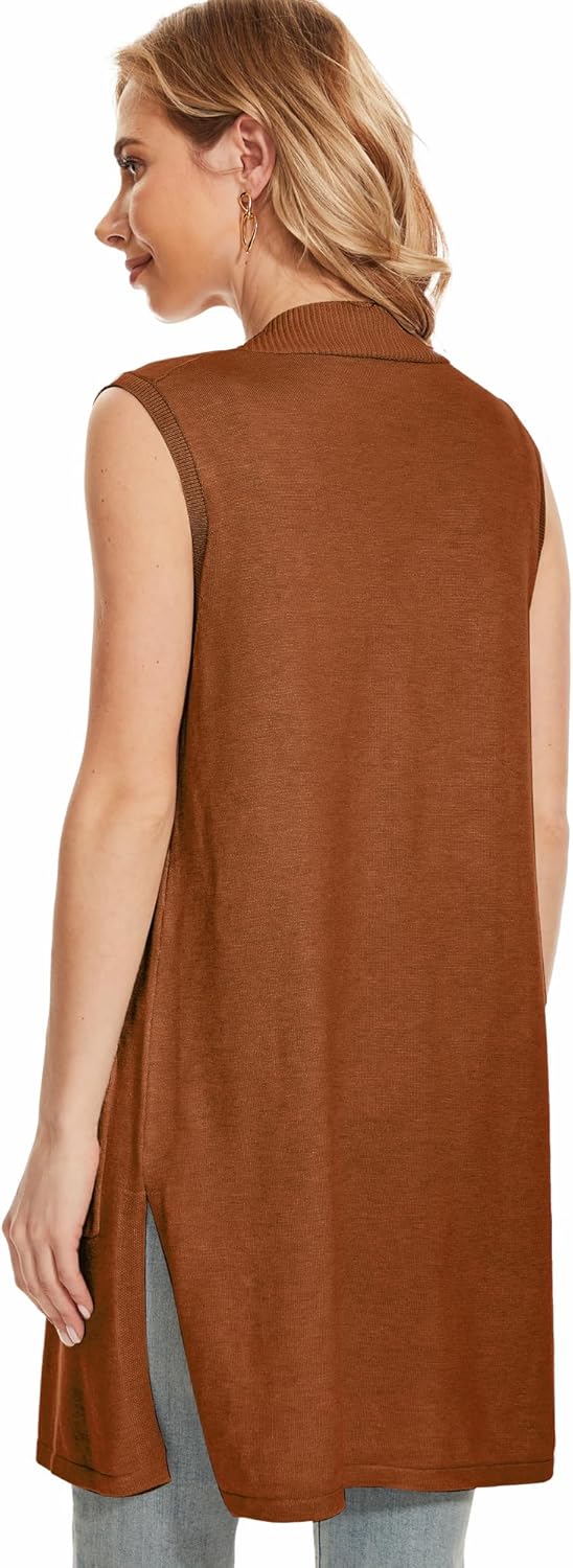 Moss Rose Long Vest for Women Sleeveless Lightweight Open Front Cardigans Ribbed Knit Outwear with Pockets - Image 2