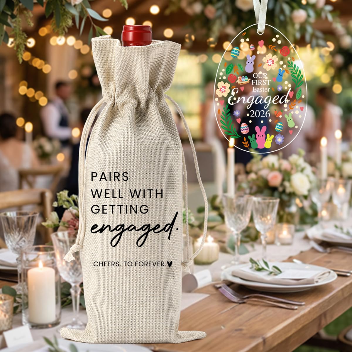 Easter Engaged Gift Engagement Gifts for Couples Her, Engagement Party Decorations Gifts for Engaged Couple Pairs Well with Getting Engaged Wine Bottle Bag Acrylic Ornament 2026
