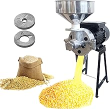 automoris Grain Mill Grinder Corn Grinder Electric, 1500W Dry & Wet Electric Grain Mill Corn Grinder with Funnel, Commercial Thickness Adjustable Powder Machine, Heavy Duty Cereals Grinder Wheat Grinder for Rice Coffee Feed Mill Flour