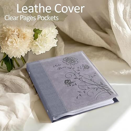 Miniatura 4 de Miaikoe Álbum de fotos de 8 x 10 pulgadas paquete de 2 paquetes de páginas transparentes cubierta de cuero deslizante álbum de fotos con capacidad