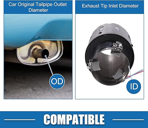 Miniatura 5 de Tubo de escape de coche con luces LED rojas ajustables de 1.2-2.2 pulgadas de entrada 6.7 pulgadas de longitud, punta de silenciador atornillada,
