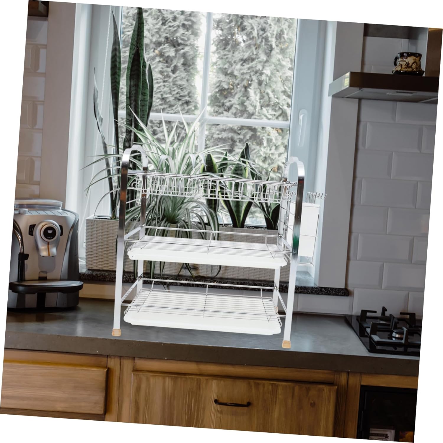 3 Tier Dish Drying Rack Stainless Steel Draining Rack for Kitchen Counter Space-Saving Dish Stand Utensil Holder Random Style for Home Use