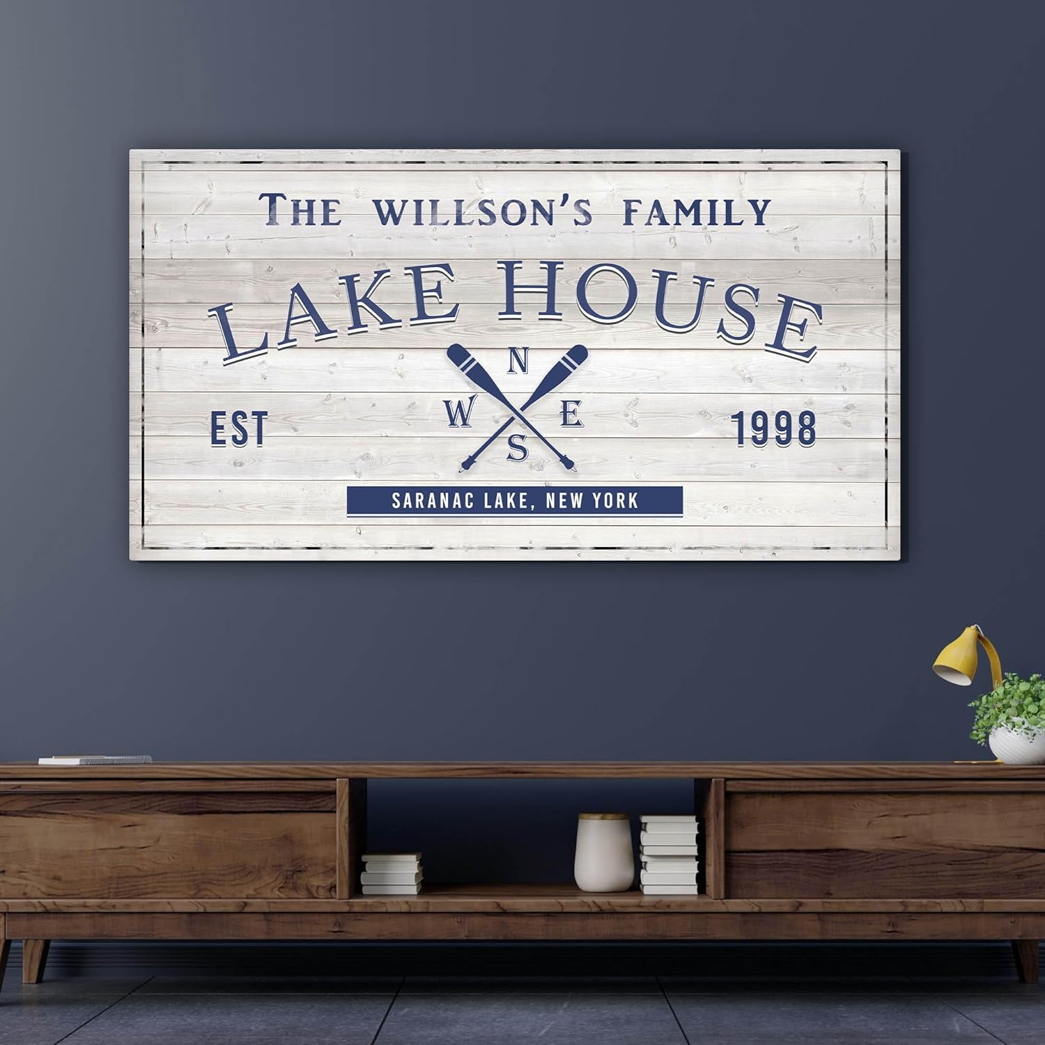 Awesometik Customized Lake House Sign - Personalizable with Name, Decor for Farmhouse, Rustic Decor, Ready to Hang (White Wood)