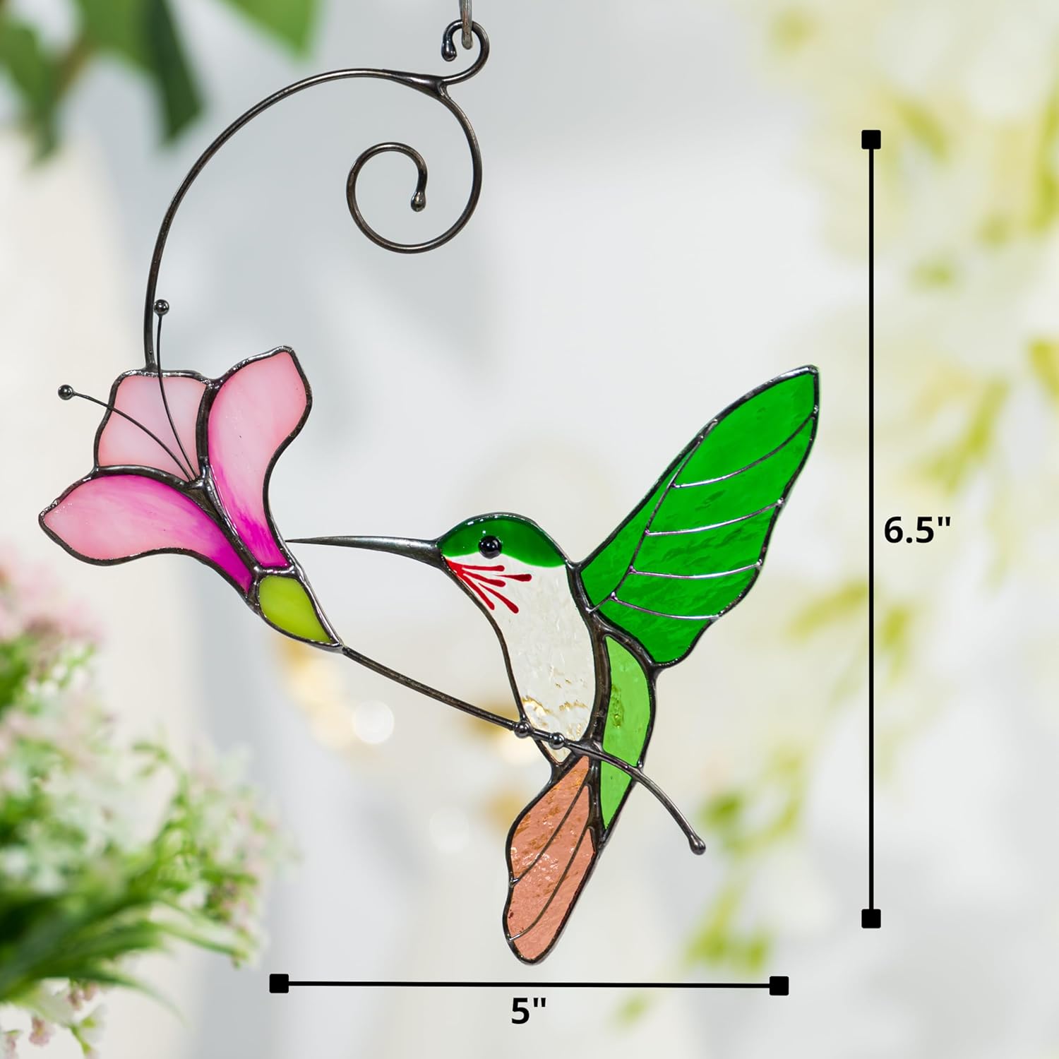 Multicolor Hummingbird Handmade Stained Glass Suncatcher Genuine Stained Glass Window Hangings Unique Indoor Ornament & Outdoor Decor (Green Hummingbird)