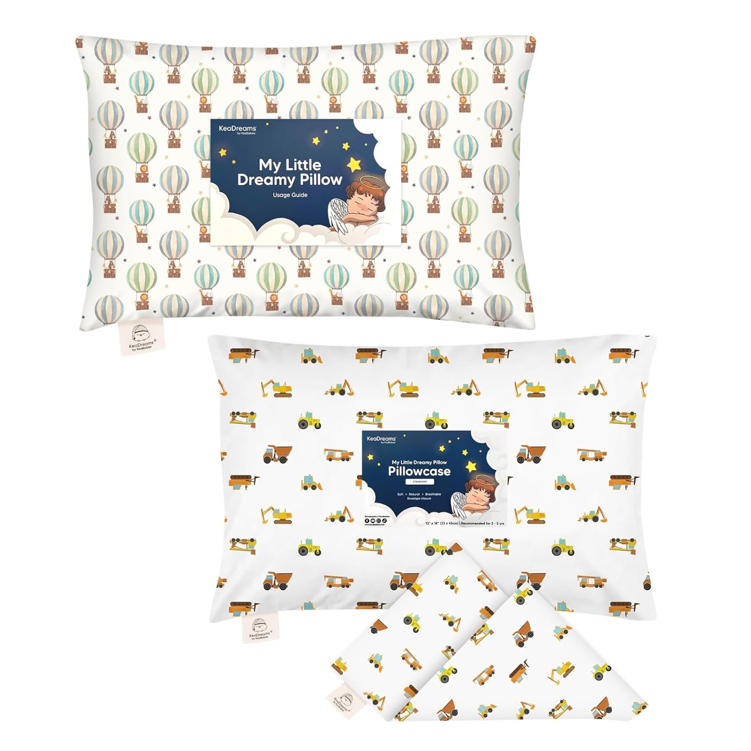 KeaBabies Toddler Pillow with Pillowcase and Toddler Pillowcase for 13X18 Pillow - 13X18 Soft Organic Cotton Toddler Pillows for Sleeping - Organic Toddler Pillow Case for Boy, Kids