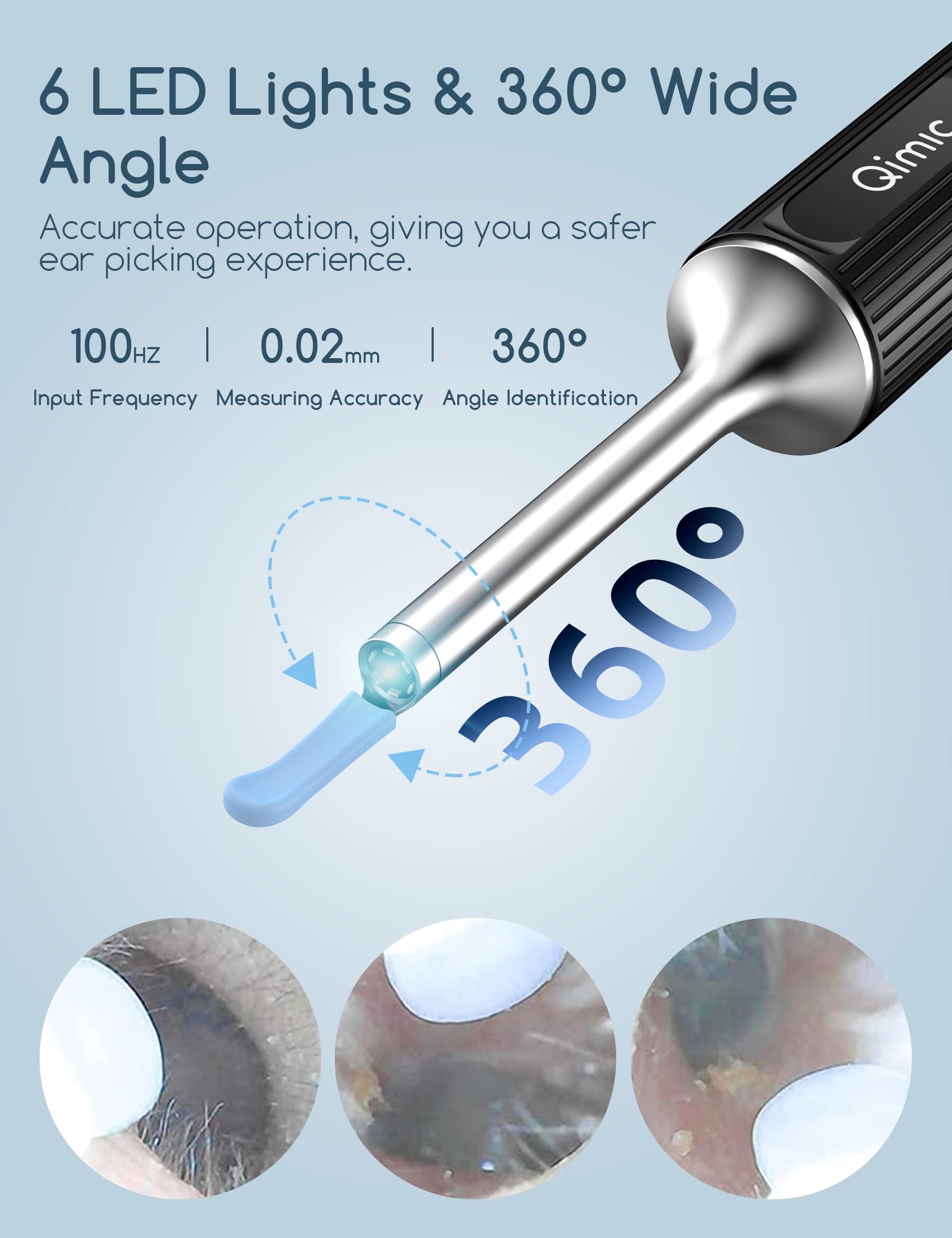 QIMIC Otoscopio, Rimozione di Cerume con Telecamera, 1080P 3,5mm Impermeabile Endoscopio con 6 Luci LED, Pulisci Orecchie per iPhone, iPad e Android