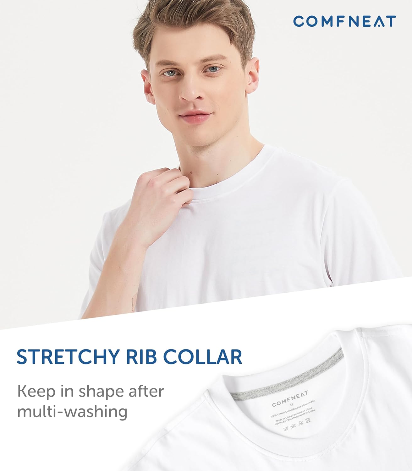 Comfneat Men's 3-Pack Lightweight T-Shirts Cotton Crew Neck Regular Fit Solid Tee - Image 5