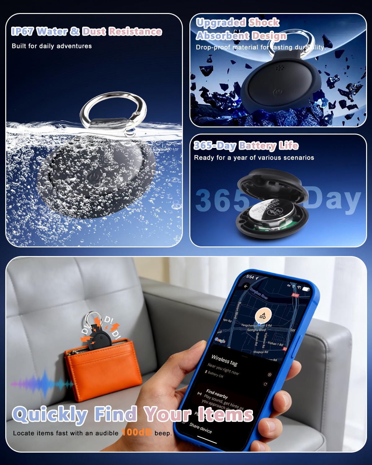 Dual System Bluetooth Tracker per iOS e Android: Smart Tag Confezione da 4 - Compatibile con Apple Find My (iOS) e Google Find Hub (Android) per chiavi, bagagli, portafogli, veicoli - Localizzatore
