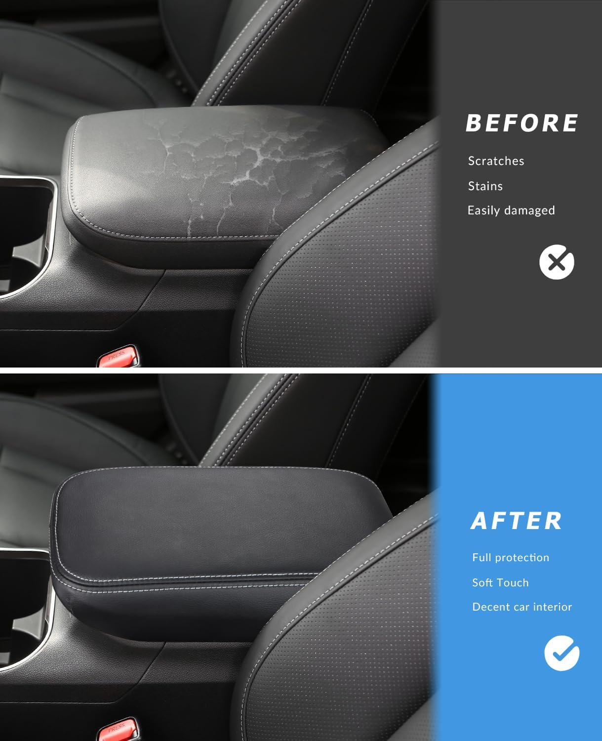 INTGET Center Console Cover for 2025 2026 Subaru Outback Legacy Accessories 2024 2023 2022 2020 2021 Leather Car Armrest Cover Arm Rest Box Lid Cover Seat Protector (White Stitches)
