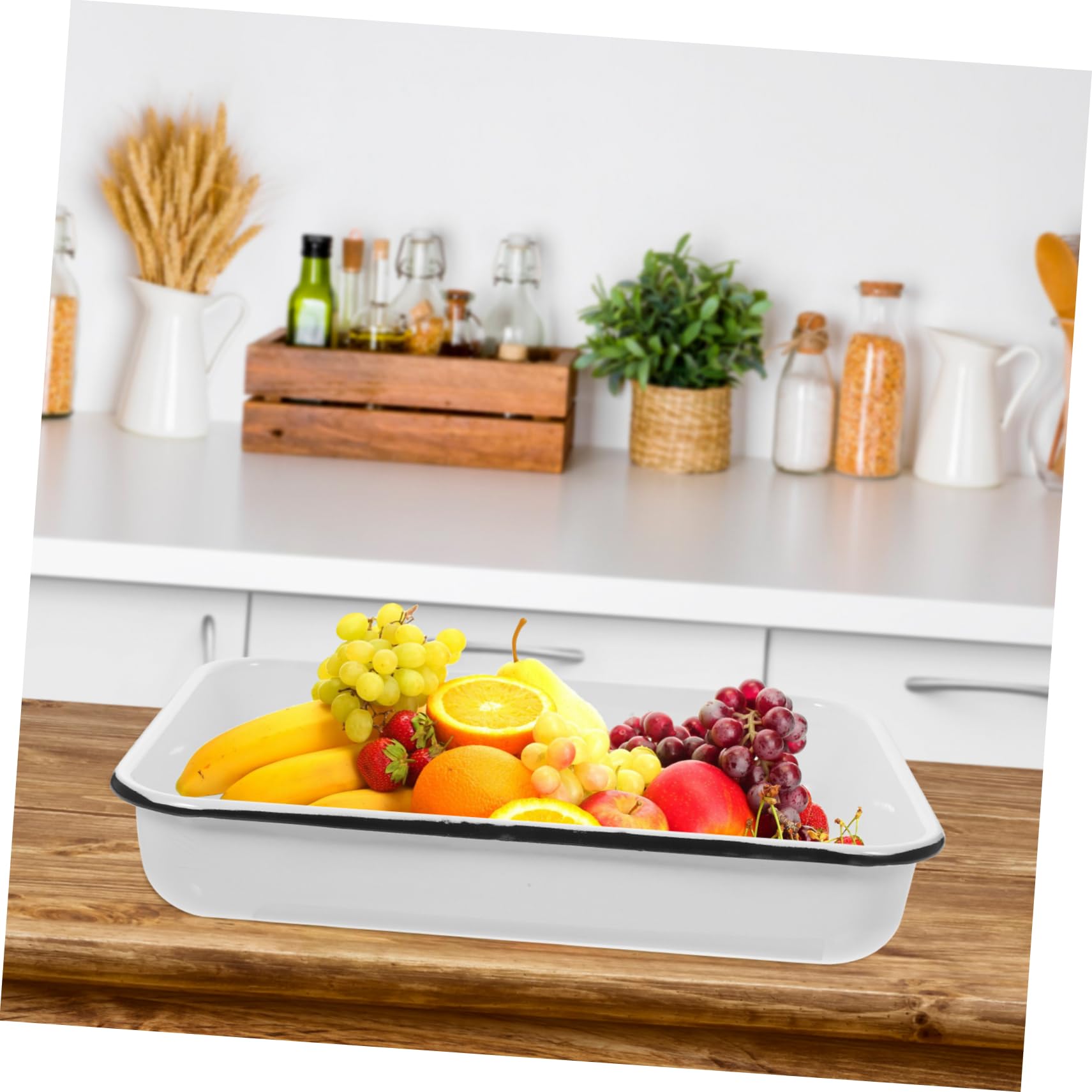 Plateau de Cuisson en Émail Blanc Multifonctionnel Antiadhésif Résistant la Chaleur Cuisine et Rangement Boutique de Thé Couleur Aléatoire