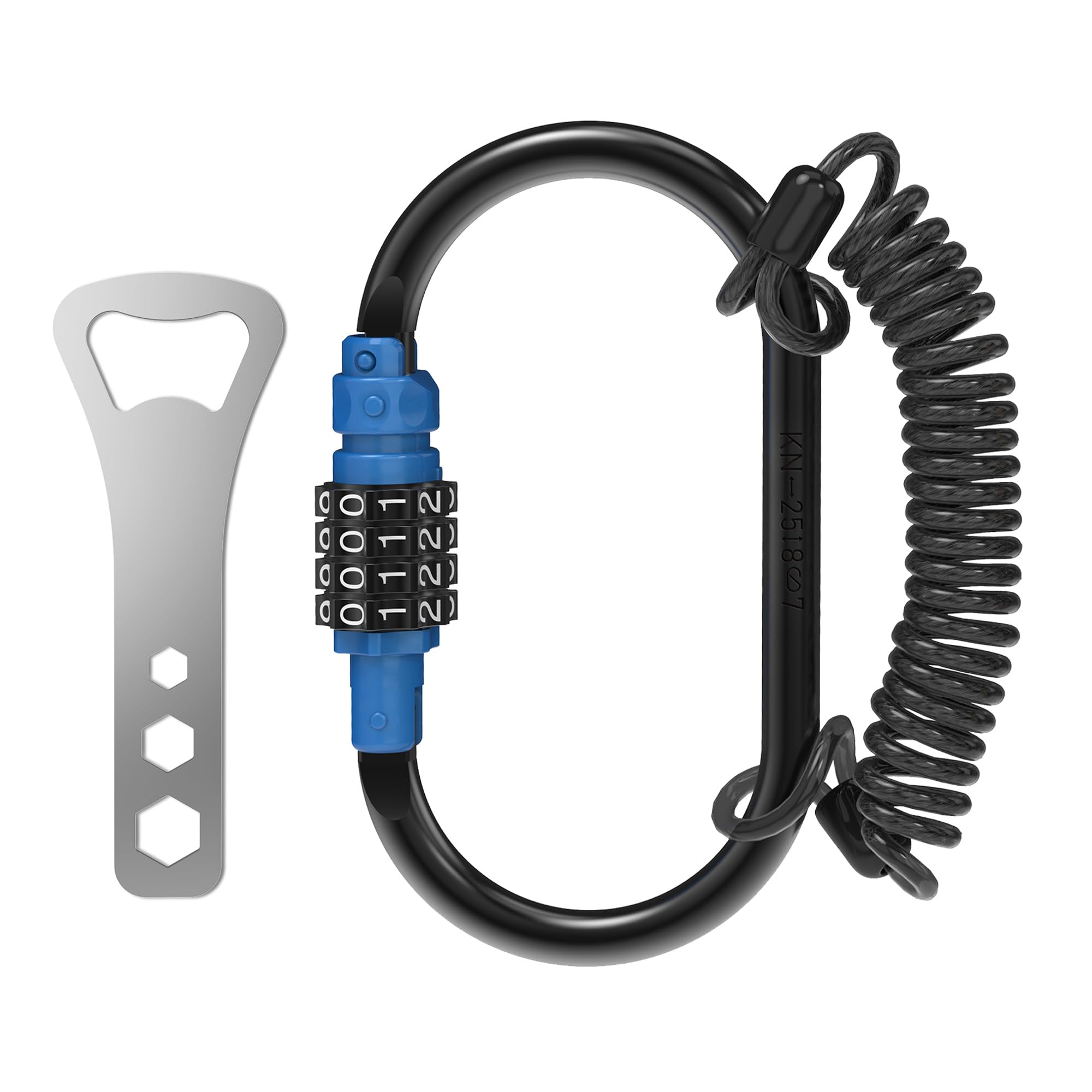 UP Security Combination Lock D Ring with Retractable Cable, 3 Digit Combo Lock for Helmet Safe, Backpack, Luggage Anti-Theft, Stroller, Scooter, Gym Locker, Fence, Travel, Outdoor Use (Oval, Blue)