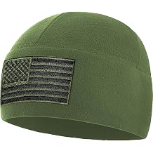 Tactical Beanie Hat - American Flag Fleece Winter Watch Cap - Military Hats for Men - Mens Army Beanies